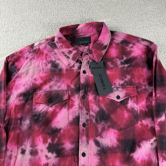 Decibel Tye Dye Long Sleeve Button Up Shirt Pink Black Men’s Size XXL - Picture 2 of 8